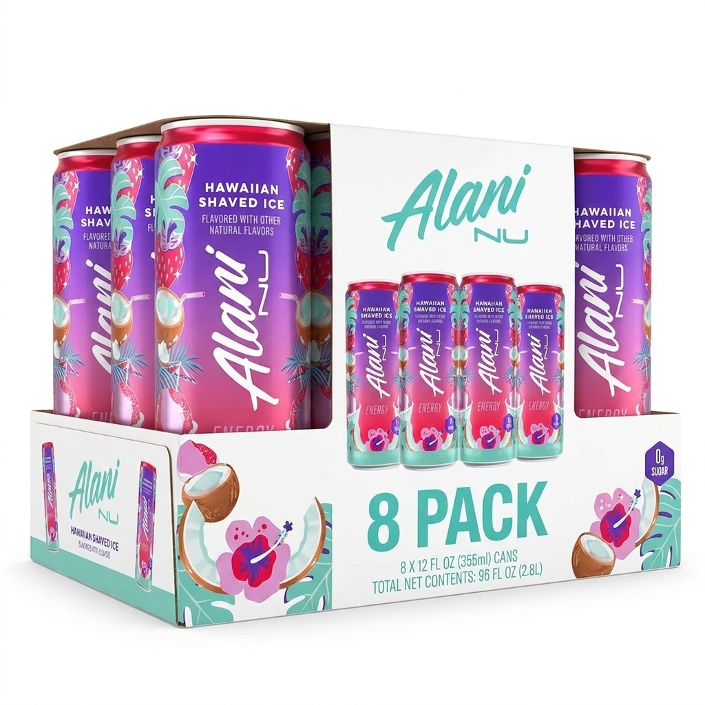 Sugar Free Energy Drink, Hawaiian Shaved Ice, 12 fl oz, 8 Pack, Cans, 200mg Caffeine