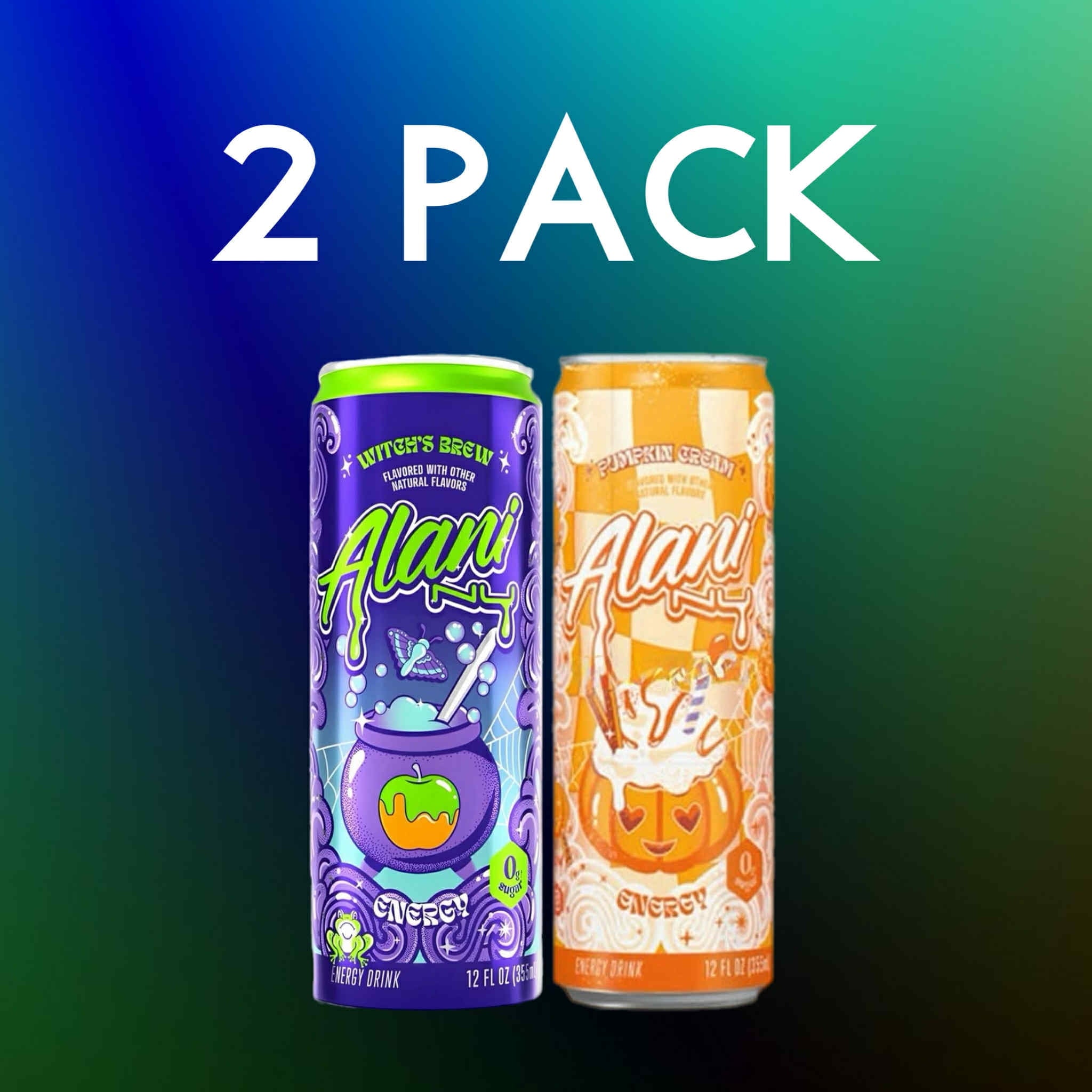 Sugar Free Energy Drink, Variety Pack, 1 Witch's Brew, 1 Pumpkin Cream, 12 fl oz, 2 Pack, 200mg Caffeine