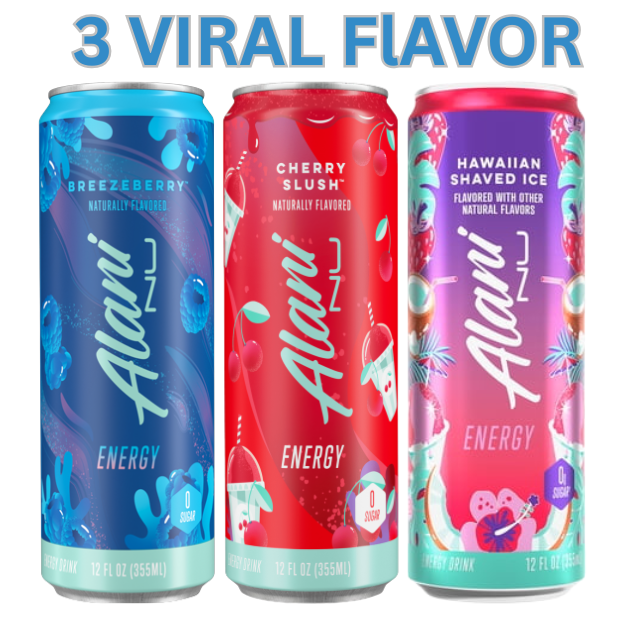 Energy Drink Variety Pack, 12 fl oz Cans (Pack of 3), Hawaiian Shaved Ice, Breezeberry & Cherry Slush, Zero Sugar, 200mg Caffeine