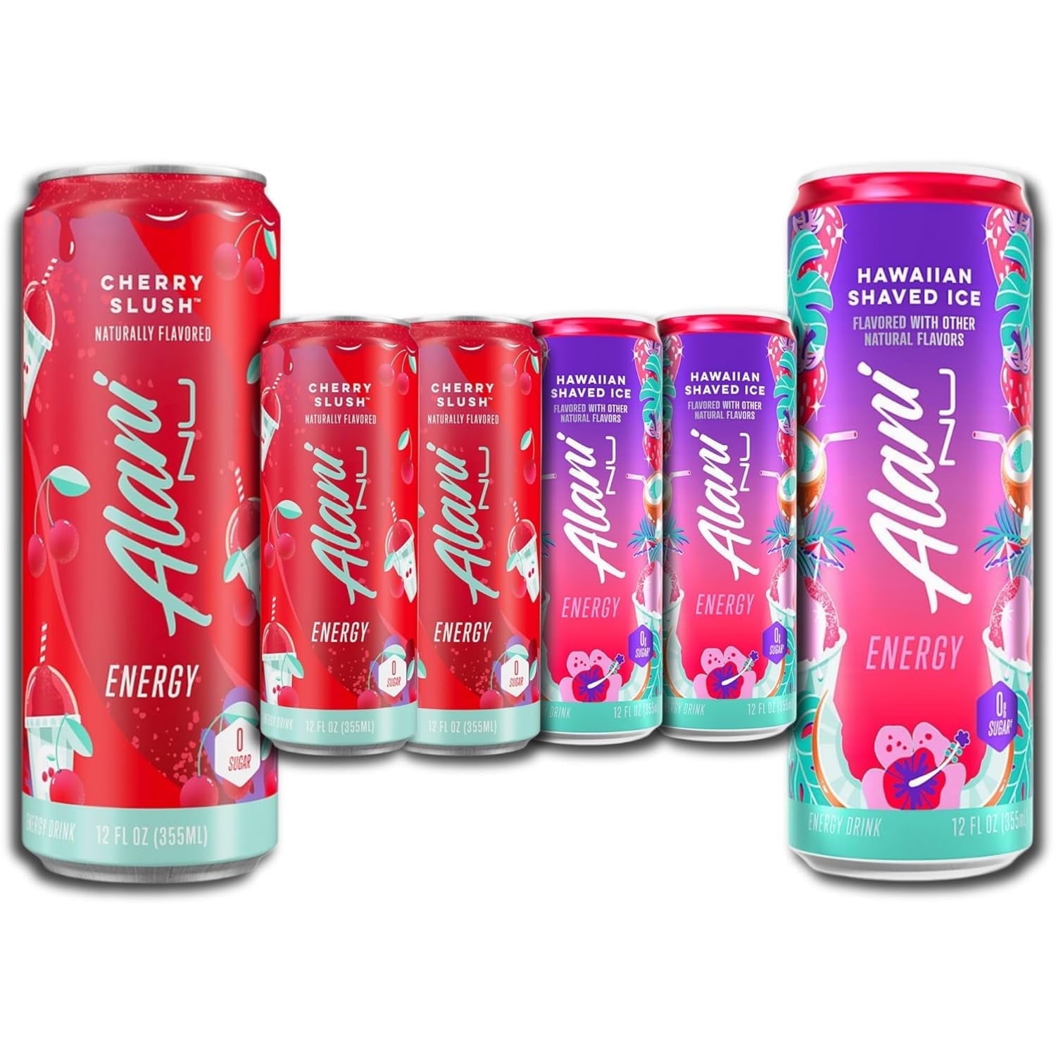 Energy Drink, Hawaiian Shaved Ice And Cherry Slush, Variety Pack, 12 fl oz (6 Pack)
