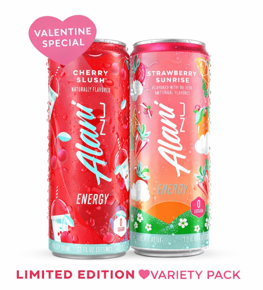 Valentine’s Special Limited Addition Energy Drink Variety Pack, Cherry Slush & Strawberry Sunrise, Zero Sugar, 2 Cans (12 fl oz Each), Limited Edition