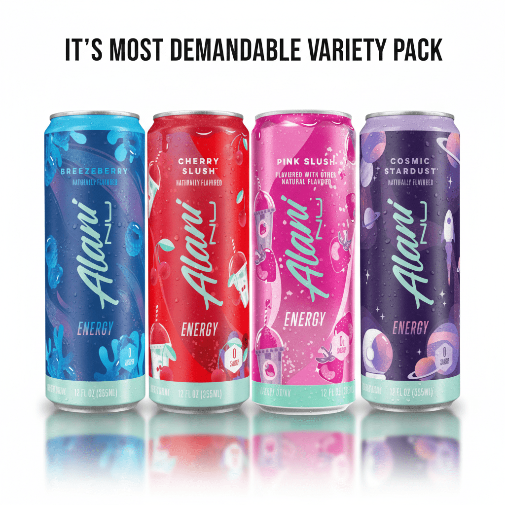 Energy Drink Variety Pack, 12 fl oz Cans (Pack of 4), Cosmic Stardust, Breezeberry, Cherry Slush & Pink Slush, Zero Sugar