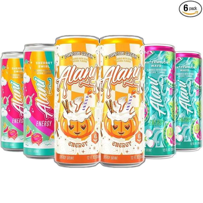 New Energy Drinks Pumkin Cream, Sherbet Swirl, Watermelon Wave Variety Pack, Sugar-Free, Low-Calorie, 200mg Caffeine, Energy Boost Drink 12 fl oz (Pack of 6)
