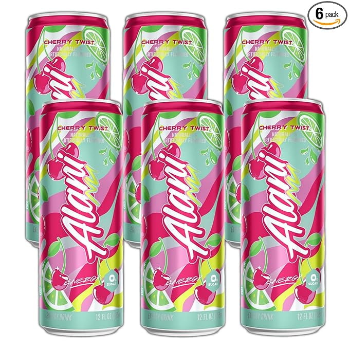 New Energy Drinks Cherry Twist Low - Calorie, Zero Suger, Energy Boost Drinks 12 oz (6 Pack)