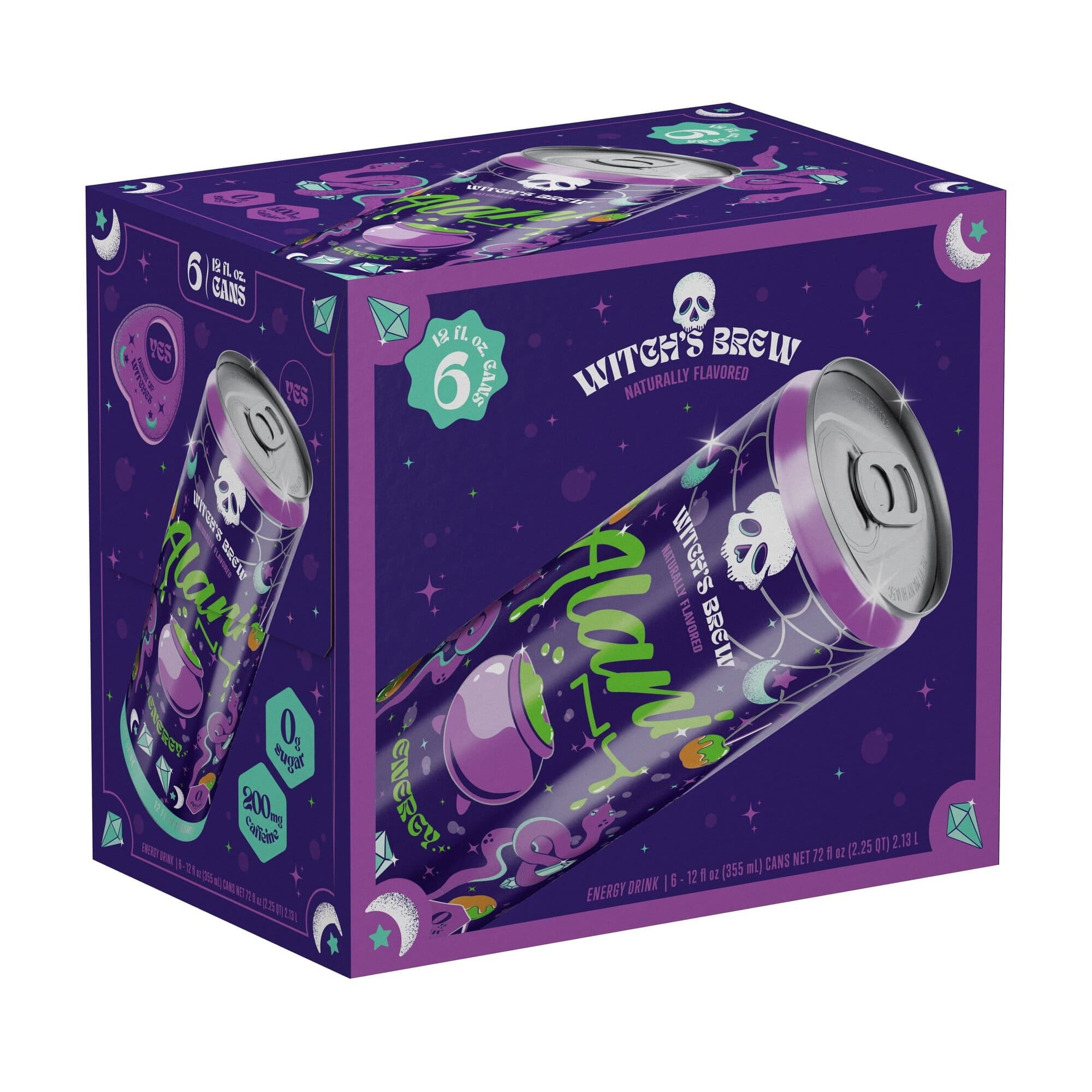 Sugar Free Energy Drink, Witch's Brew, 12oz Cans (6 Pack)