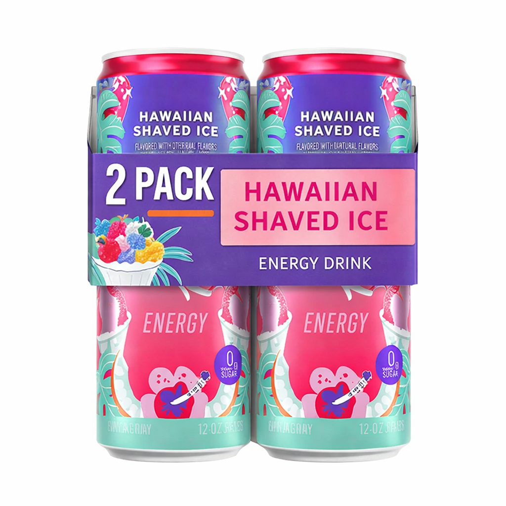 Sugar Free Energy Drink, Hawaiian Shaved Ice, 12 fl oz, 2 Pack, Cans, 200mg Caffeine