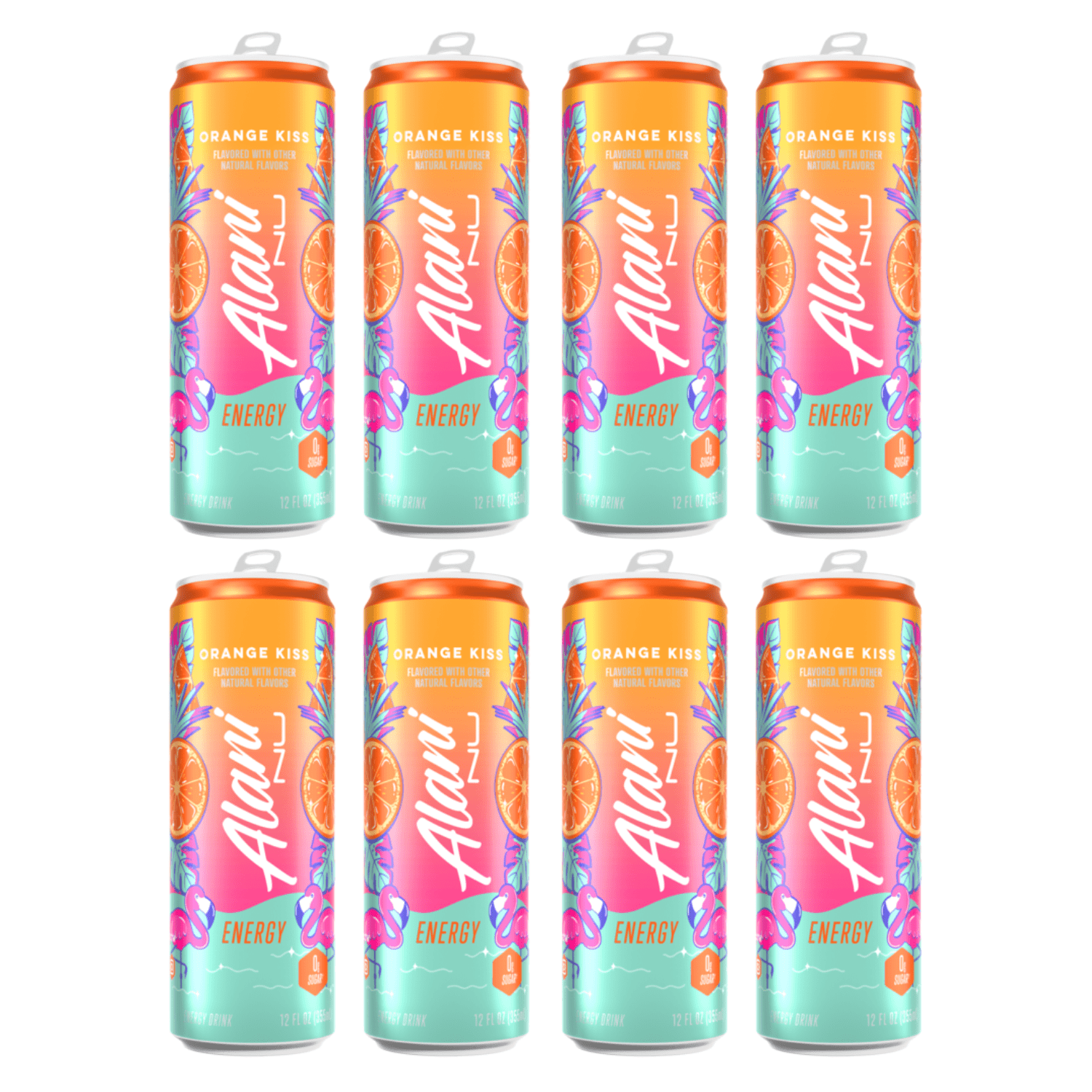 Energy Drink Orange Kiss Flavor 12 fl oz Cans, 8 Pack Low Calorie Sugar Free Energy Beverage