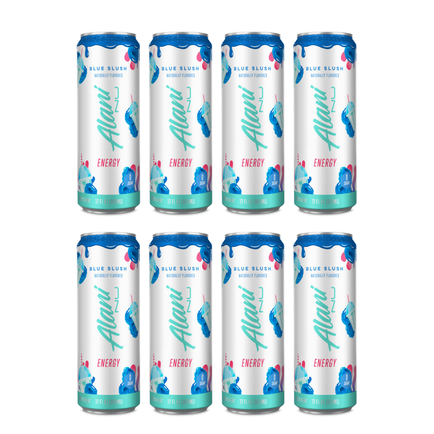 Energy Drink Blue Slush Flavor 12 fl oz Cans, 8 Pack Low Calorie Sugar Free Energy Beverage