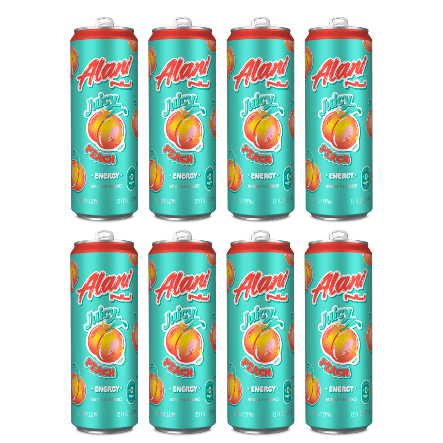 Energy Drink Juicy Peach Flavor 12 fl oz Cans, 8 Pack Low Calorie Sugar Free Energy Beverage