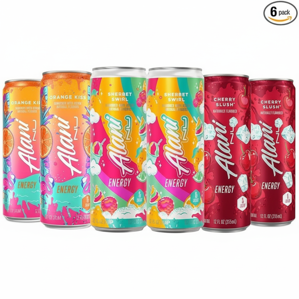Energy Drinks Sherbet Swirl, Orange kiss, Cherry Slush Flavors Variety Pack Sugar-Free, Low-Calorie, 200mg Caffeine, Energy Boost Drink 12 fl oz (Pack of 6) by 4KIDSANDALL