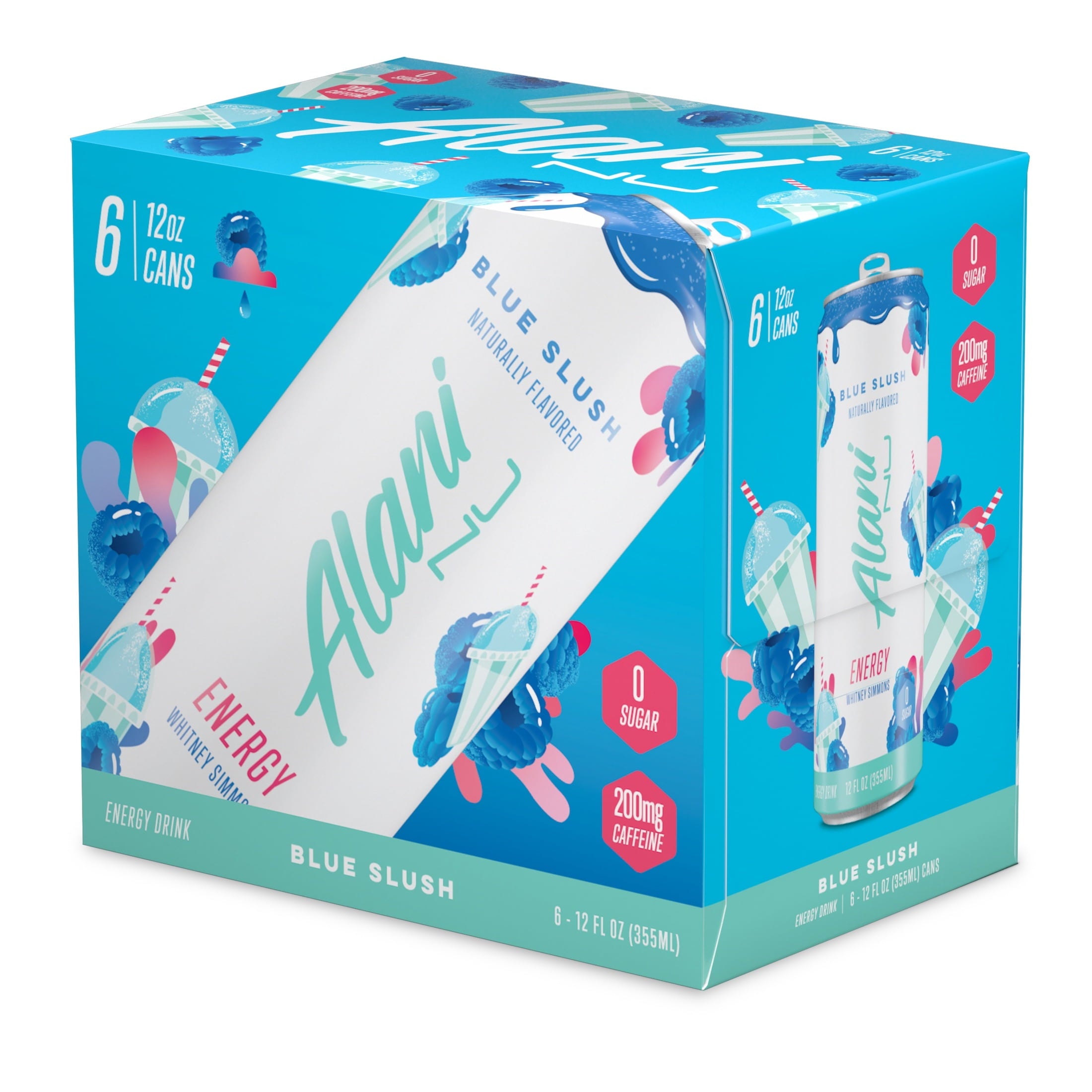 Sugar Free Energy Drink, Blue Slush, 12 fl oz, 6 pack, Cans, 200mg Caffeine