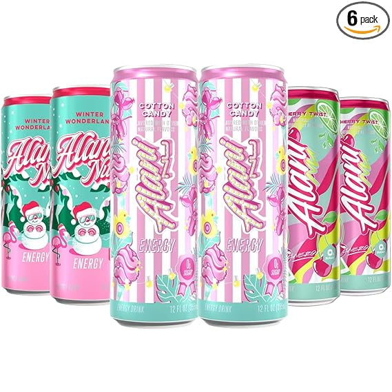 New Energy Drinks, Cotton Candy, Winter Wonderland, Cherry Twist Variety Pack Sugar-Free, Low-Calorie, Energy Boost Drink 12 fl oz (Pack of 6)