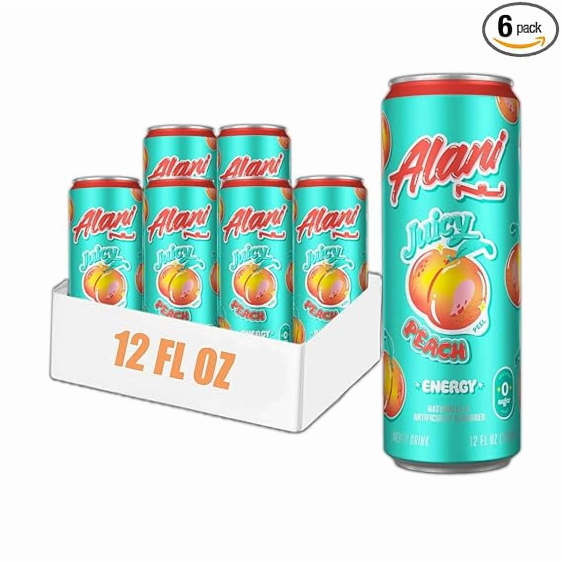New Energy Drinks Juicy Peach Zero Suger, Low - Calorie, Energy Boost Drinks 12 oz (6 Pack)