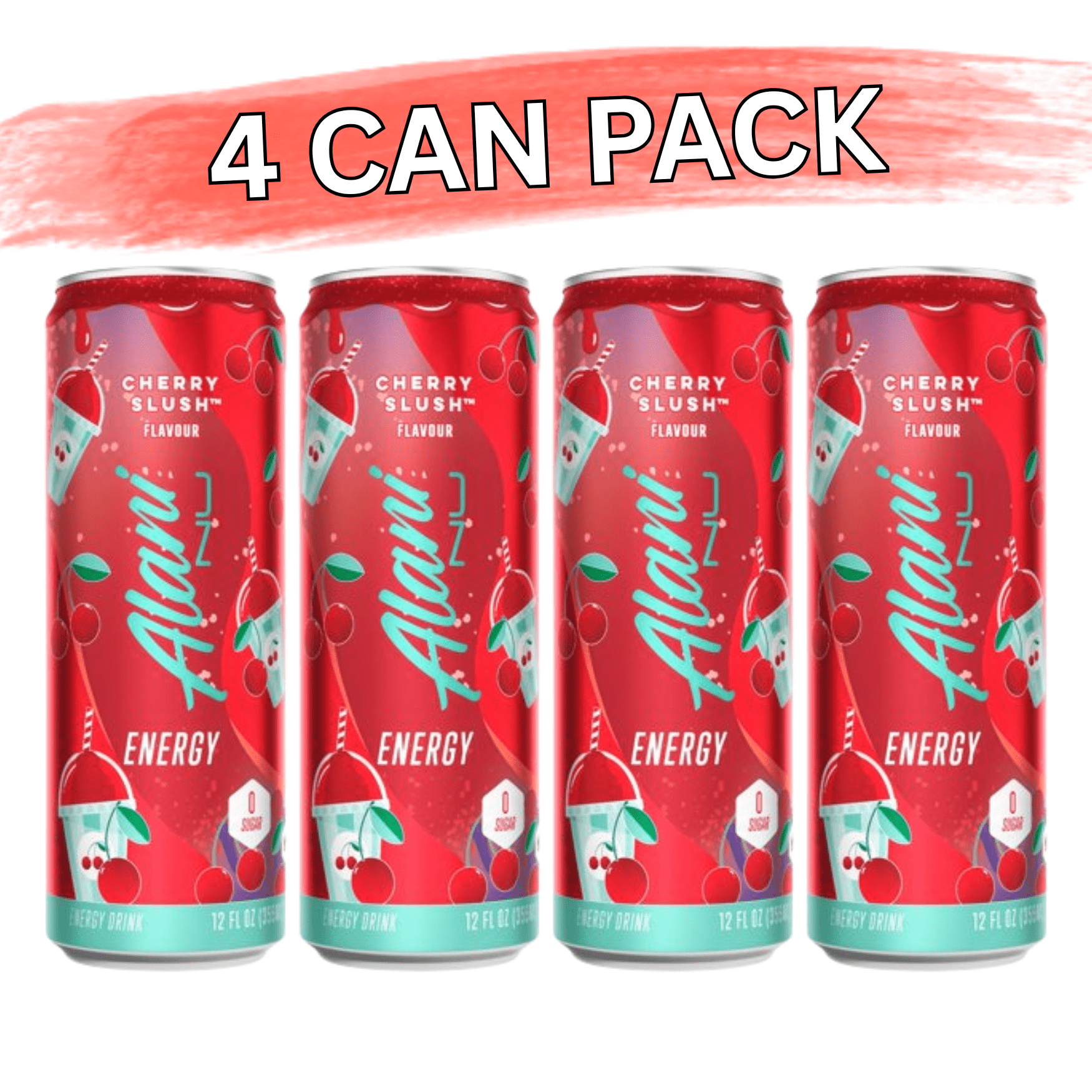 Sugar Free Energy Drink, Cherry Slush, 12 fl oz, Can, (Packs of 4) Repackaged By *PickNGo Market*