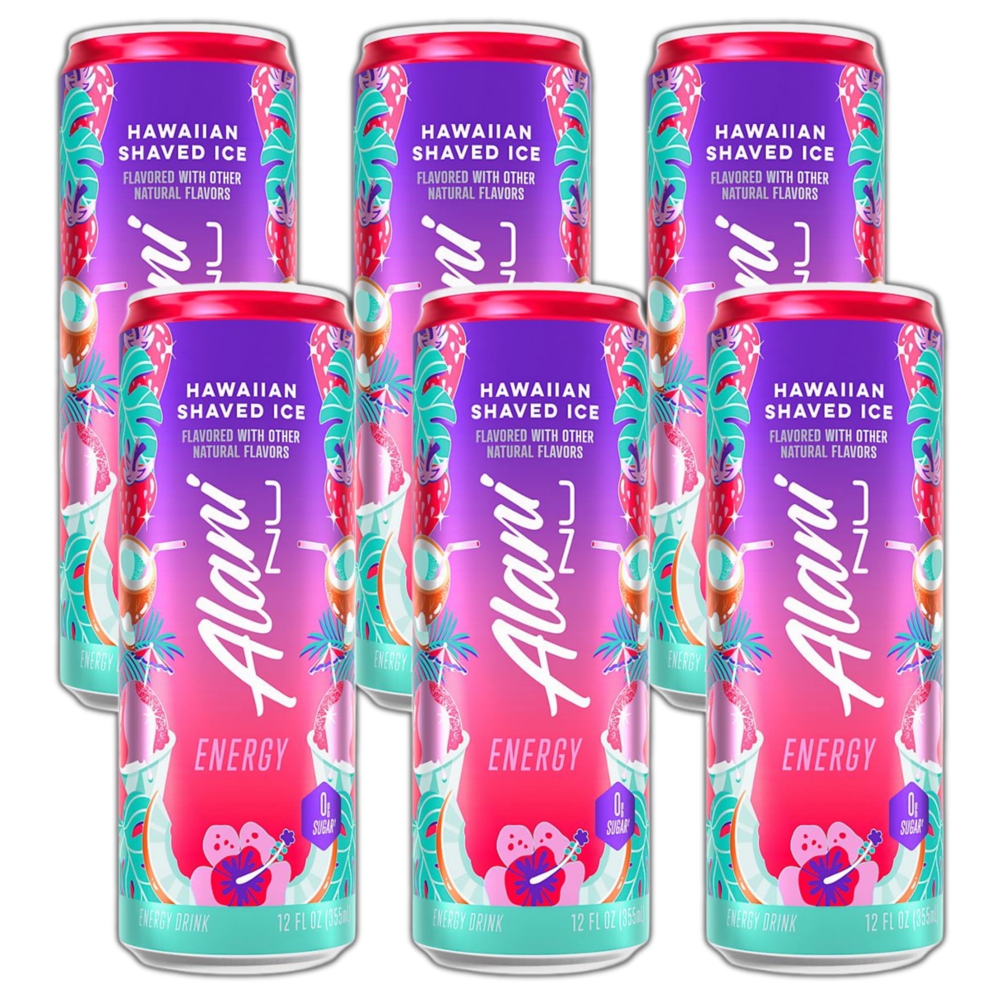 Energy Drink, Hawaiian Shaved Ice Flavor, Sugar-Free, Zero Calories, Refreshing Tropical Taste 12 fl oz, 6-Pack