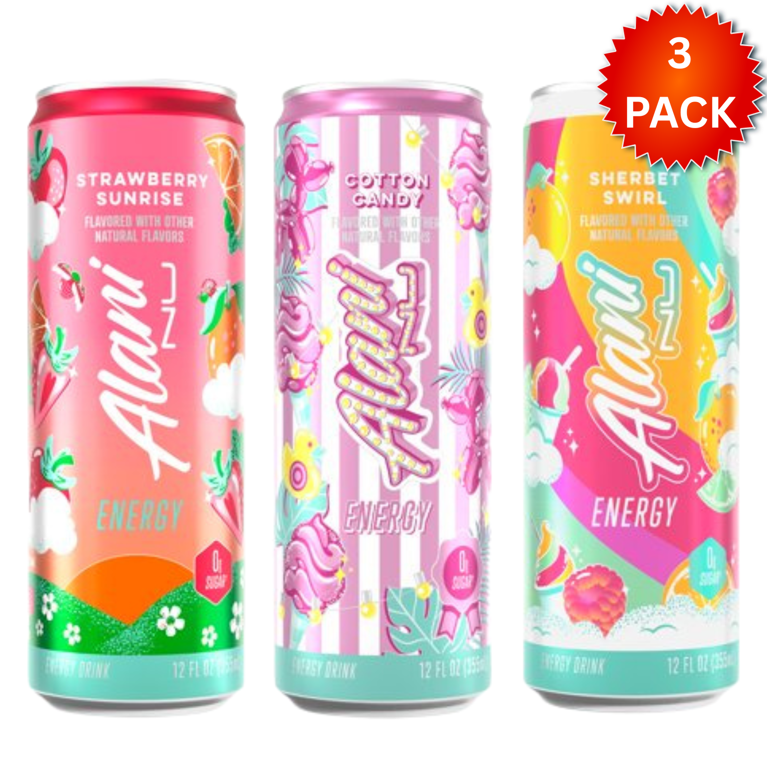 Variety Pack Cotton Candy, Strawberry sunrise, Sherbert Swirl, 12 fl oz (3 Pack)