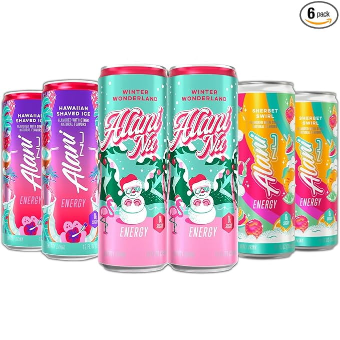 New Energy Drinks Winter Wonderland, Hawaian Shaved Ice, Sherbet Swirl Variety Pack Sugar-Free, Low-Calorie, Energy Boost Drink 12 fl oz (Pack of 6) Repackaged By * Repackaged