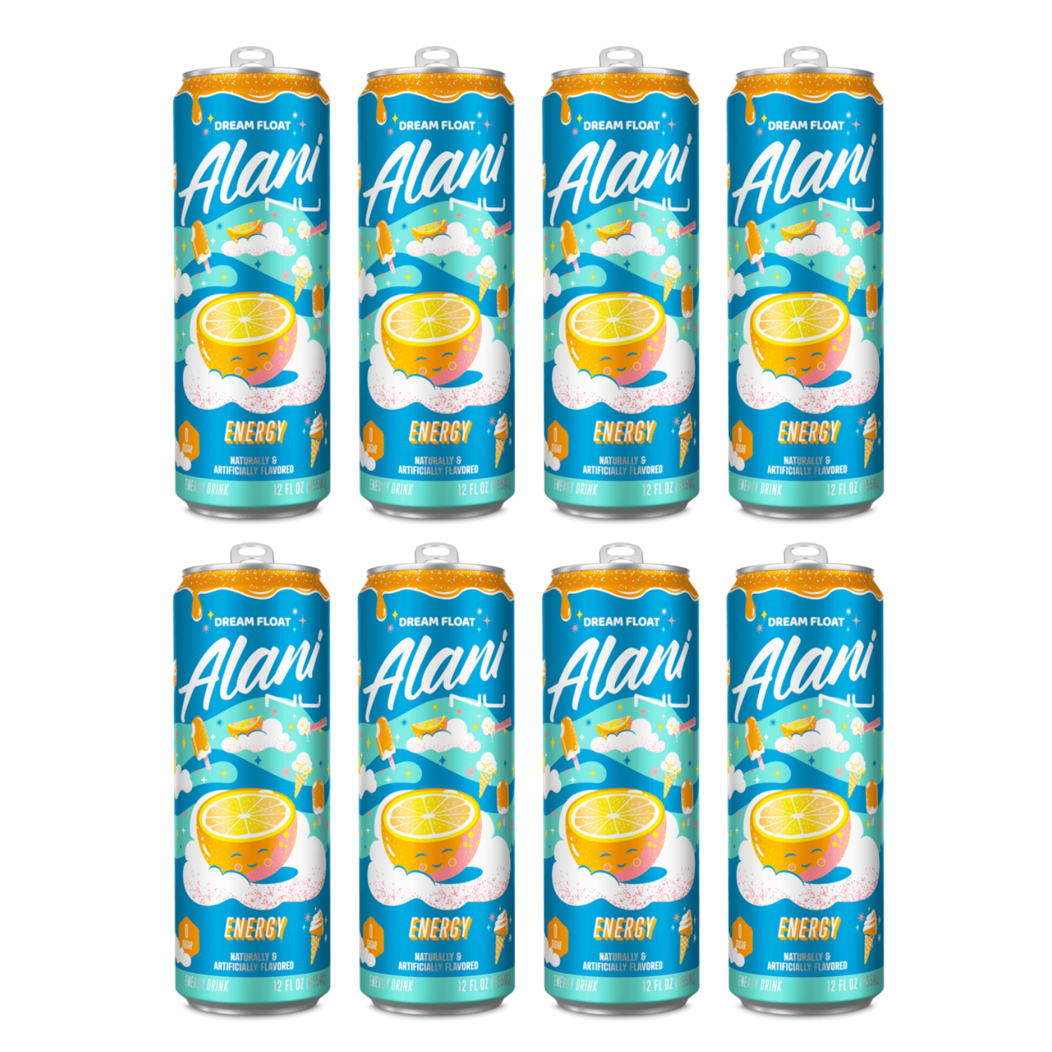Energy Drink Dream Float Creamsicle Inspired Flavor 12 fl oz Cans, 8 Pack Low Calorie Sugar Free Beverage