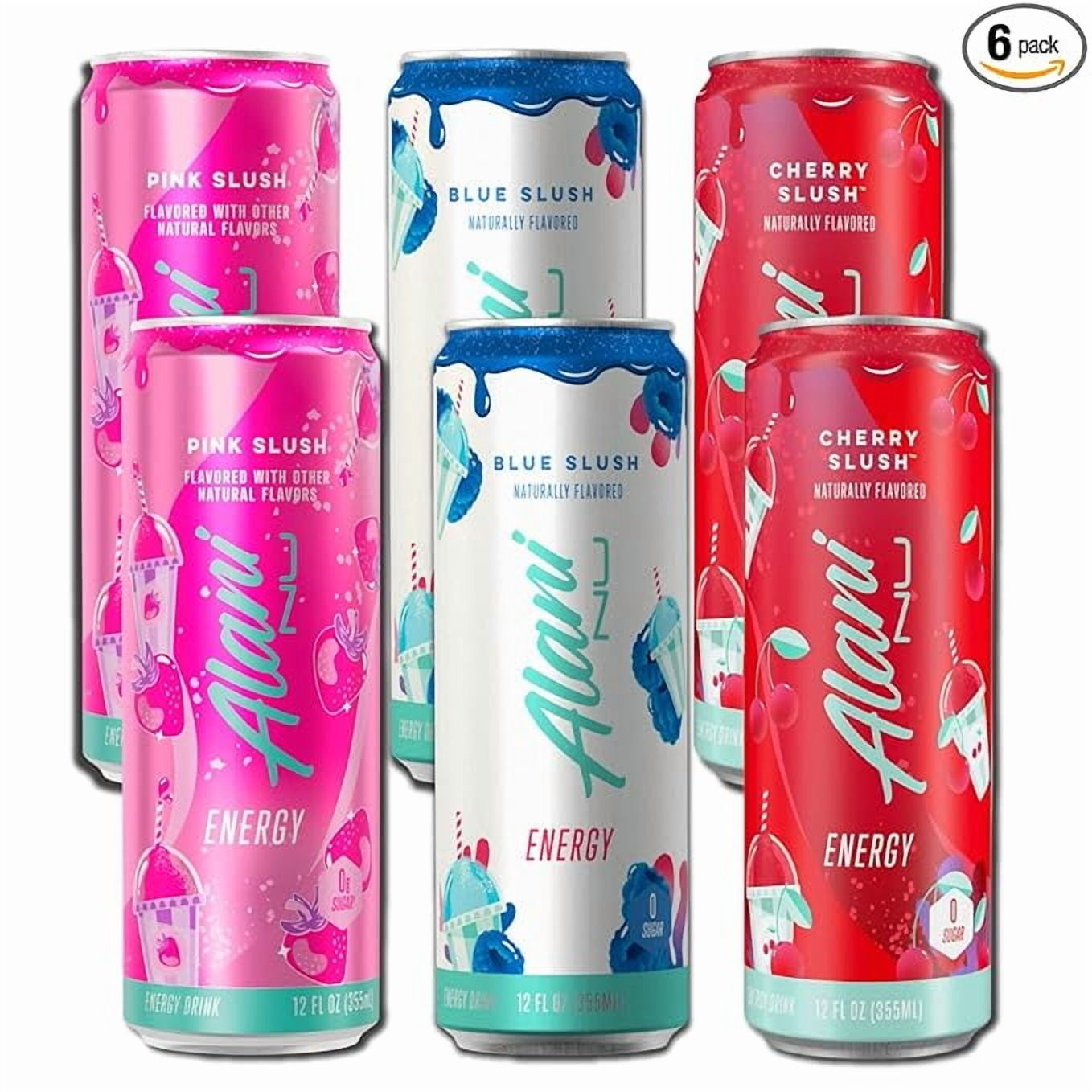 New Sugar Free Energy Drink Cherry Slush, Blue Slush, Pink Slush Flavor 12 fl oz Low-Calorie Energy Boost Drinks (Pack of 6)