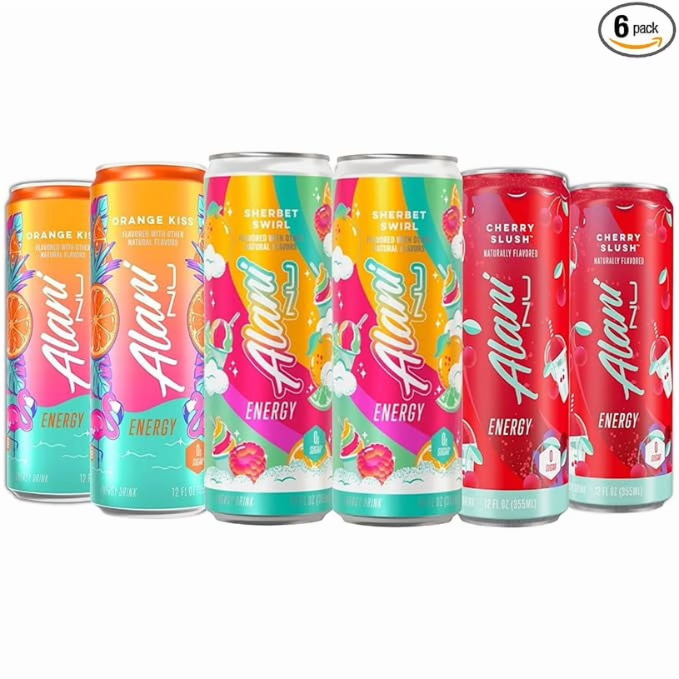 Energy Drinks Sherbet Swirl, Orange kiss, Cherry Slush Flavors Variety Pack Sugar-Free, Low-Calorie, 200mg Caffeine, Energy Boost Drink 12 fl oz (Pack of 6)