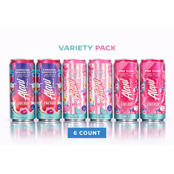 New Energy Drinks Cotton Candy, Hawaian Shaved Ice, Pink Slush Variety Pack Sugar-Free, Low-Calorie, 200mg Caffeine, Energy Boost Drink 12 fl oz (Pack of 6)