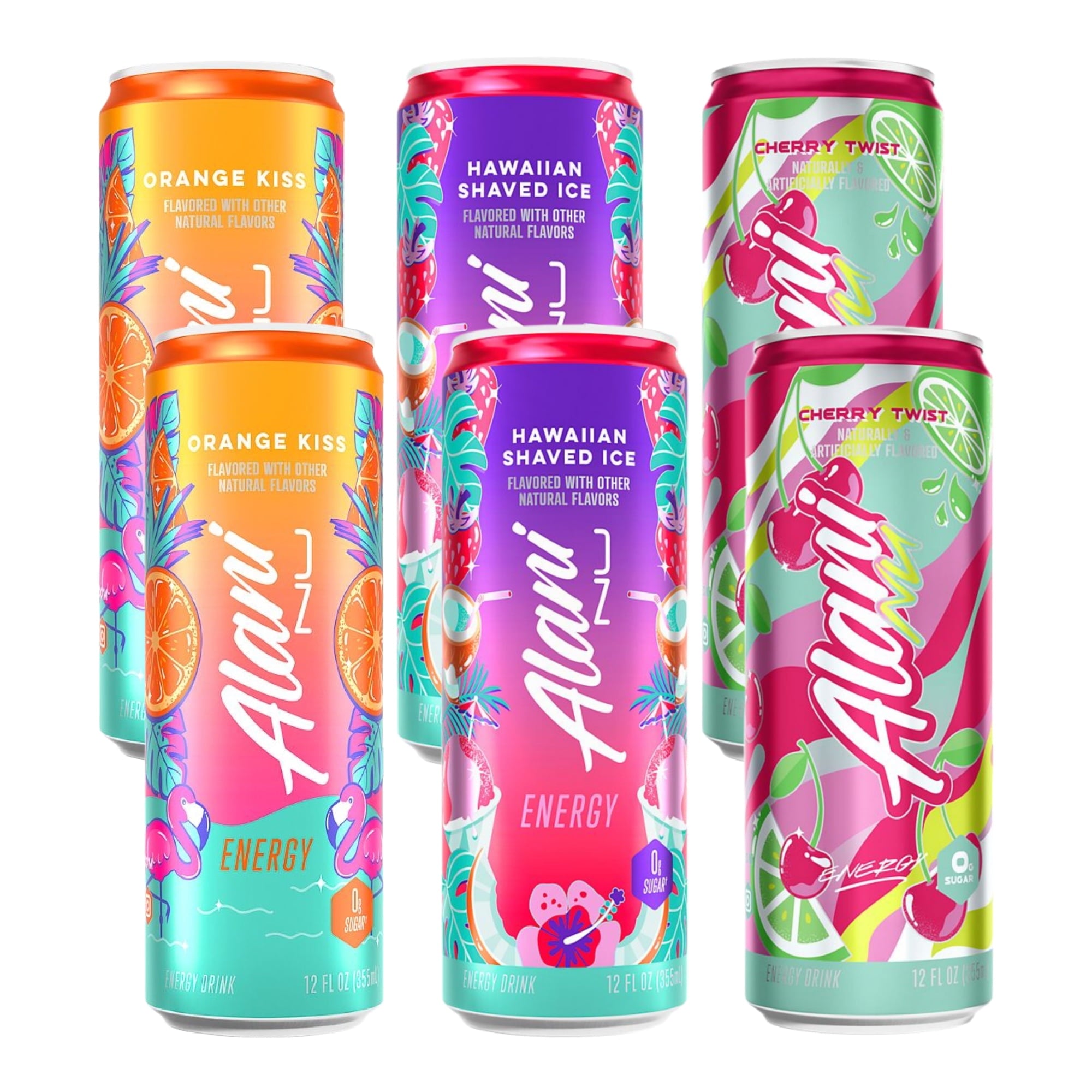 Energy Drinks Variety Pack Hawaiian Shaved ICe, Cherry Twist, Orange Kiss, Zero Suger, Low - Calorie, Energy Boost Drinks 12 oz (6 Pack)