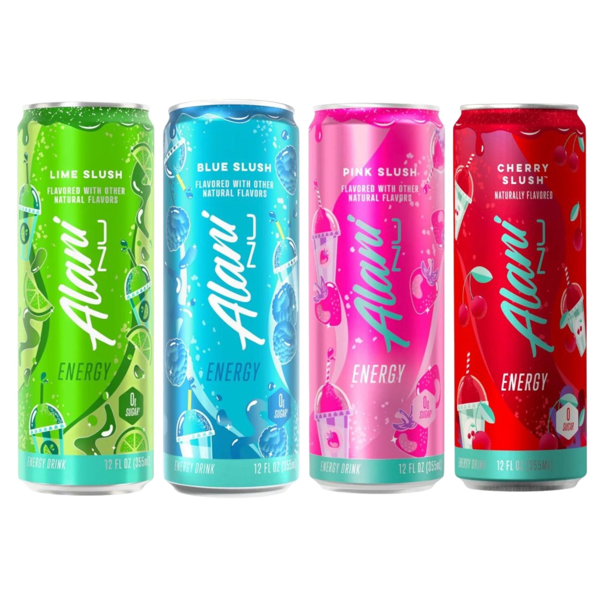 Slush Energy Drink 12‑Can Variety Pack – Lime, Blue, Pink & Cherry – 12 fl oz Cans