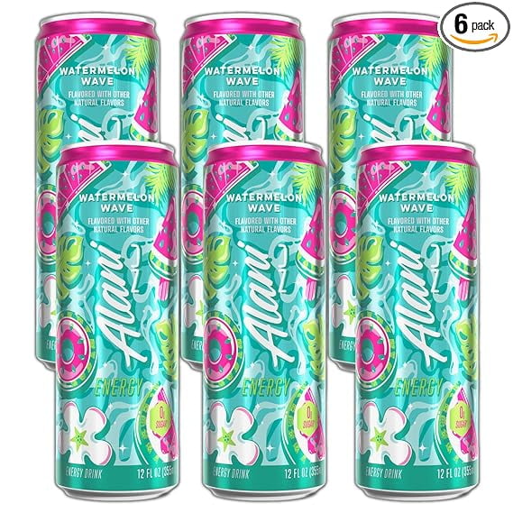 New Energy Drinks Watermelon Wave Zero Suger, Low - Calorie, 200mg Caffiene, Energy Boost Drinks 12 oz (6 Pack)