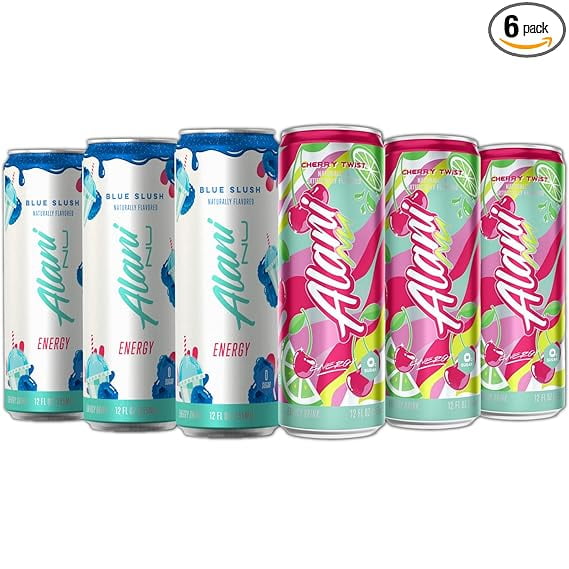 New Energy Drinks Blue Slush, Cherry Twist Flavors Sugar-Free, Low-Calorie, 200mg Caffeine, Energy Boost Drink 12 fl oz (Pack of 6)