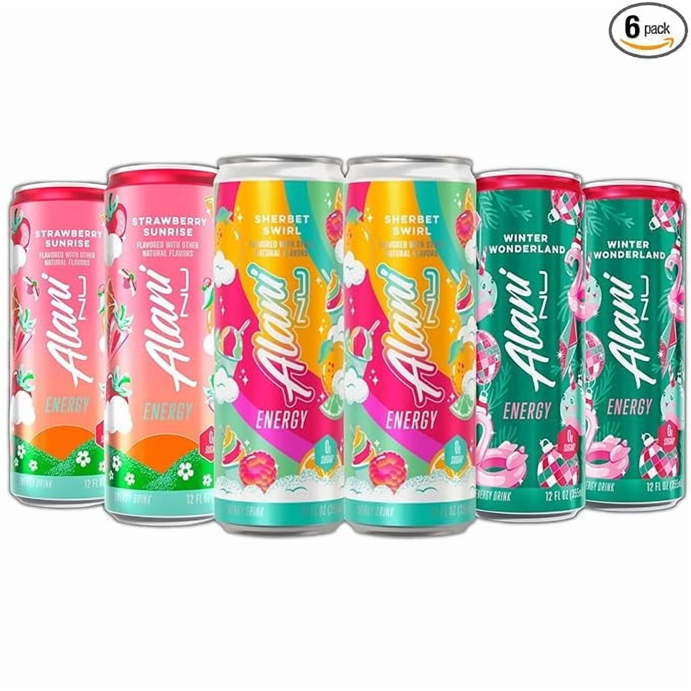 Energy Drinks Sherbet Swirl, Strawberry Sunrise, Winter Wonderland Flavors Variety Pack, Biotin B Vitamins, Sugar-Free, Low-Calorie, 200mg Caffeine, Energy Boost Drink 12 fl oz (Pack of 6)
