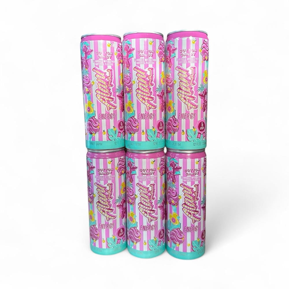 New Energy Drinks Cotton Candy - Sugar-Free, Low-Calorie, 200mg Caffeine, Energy Boost Drink 12 fl oz (Pack of 6)