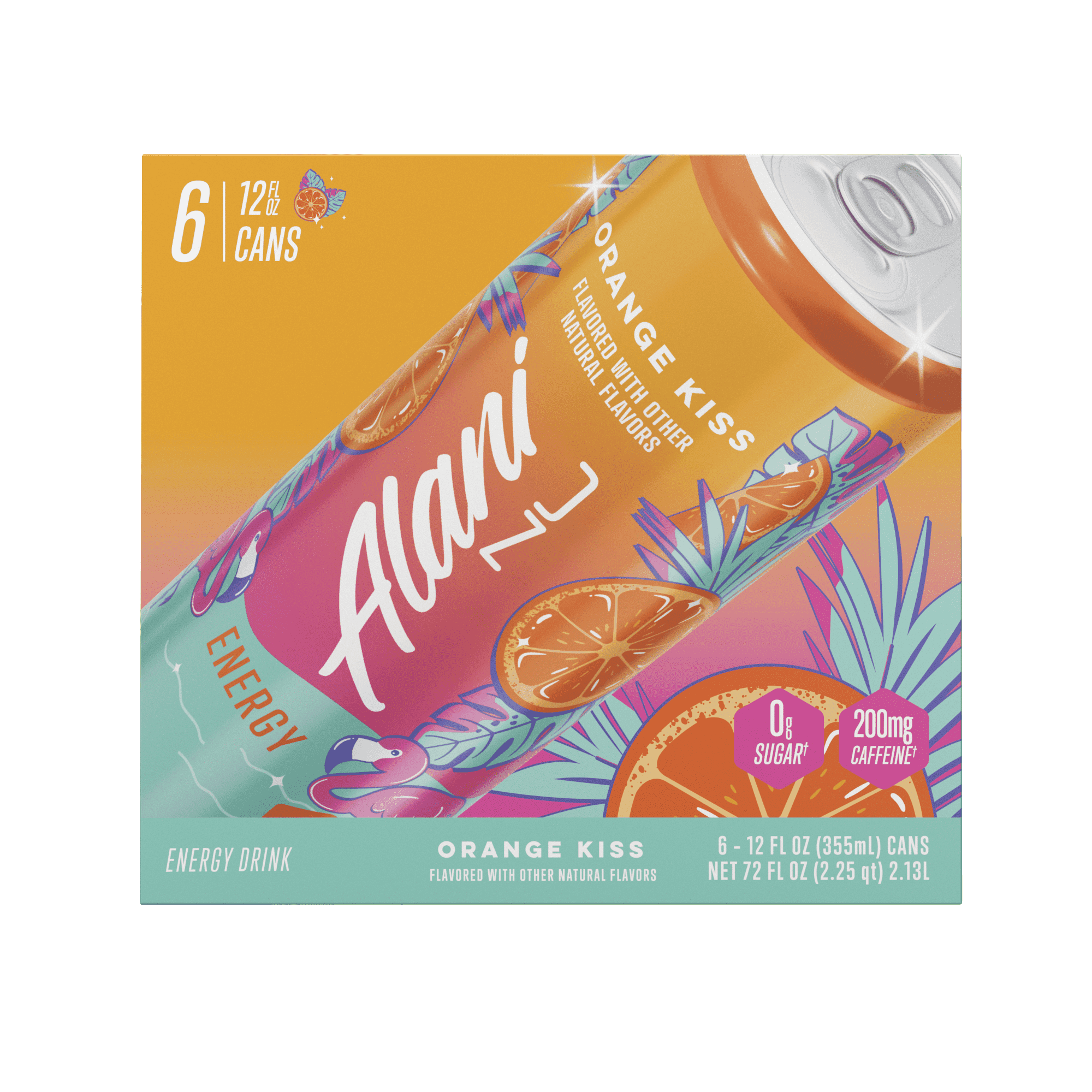 Sugar Free Energy Drink, Orange Kiss, 12 fl oz, 6 Pack, Cans, 200mg Caffeine - pack of 3