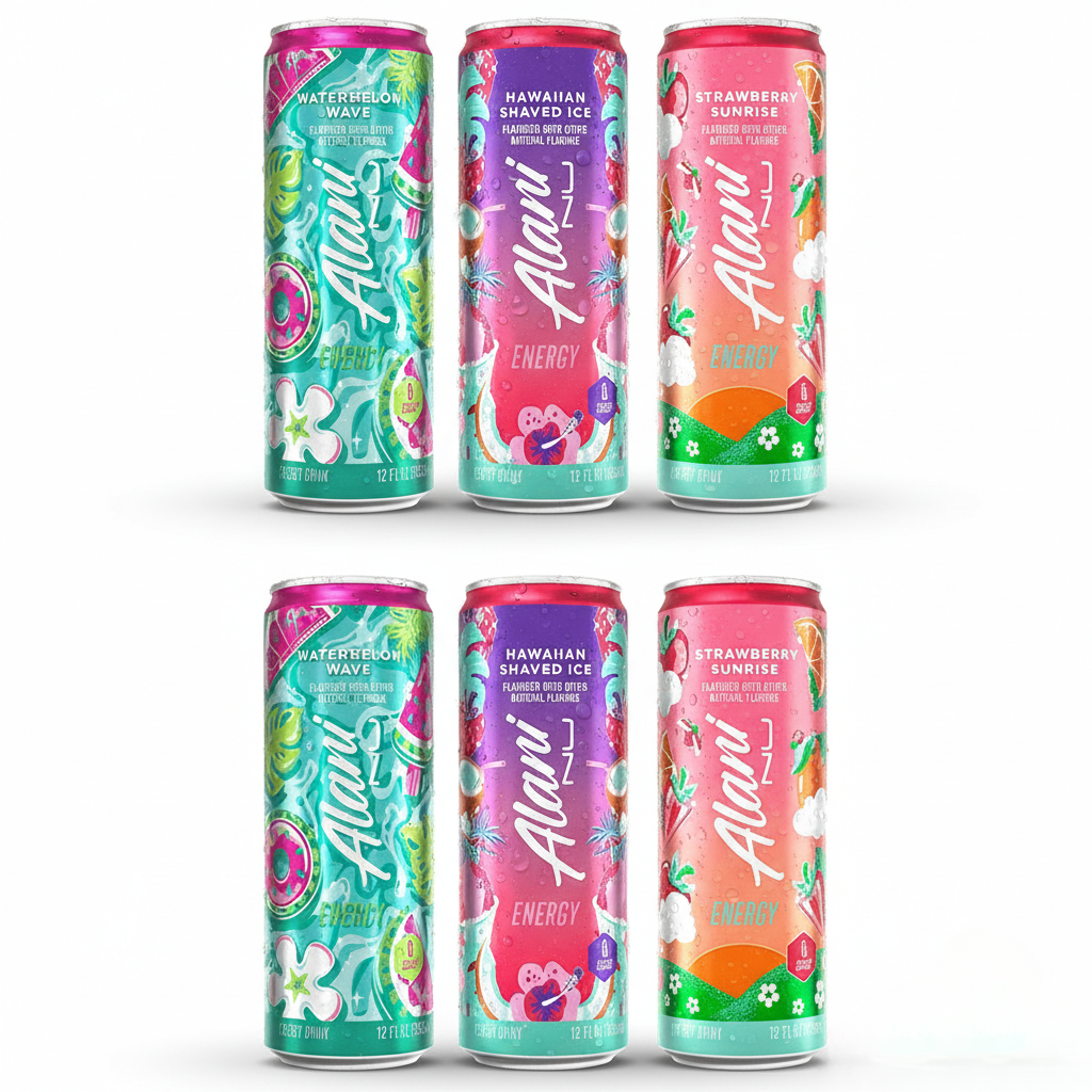 Energy Drinks Strawberry Sunrise, Watermelon Wave, Hawaian Shaved Ice Variety Pack | Sugar Free, Low Calorie Energy Drinks 6 Cans Total (12 fl oz Each) 6 Pack