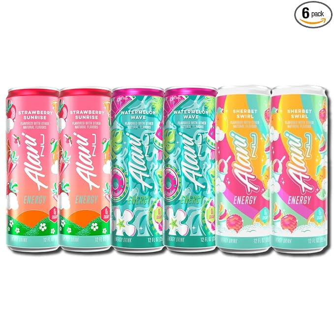 Energy Drinks Sherbet Swirl, Strawberry Sunrise, Watermelon Wave Flavors Variety Pack Sugar-Free, Low-Calorie, 200mg Caffeine, Energy Boost Drink 12 fl oz (Pack of 6)