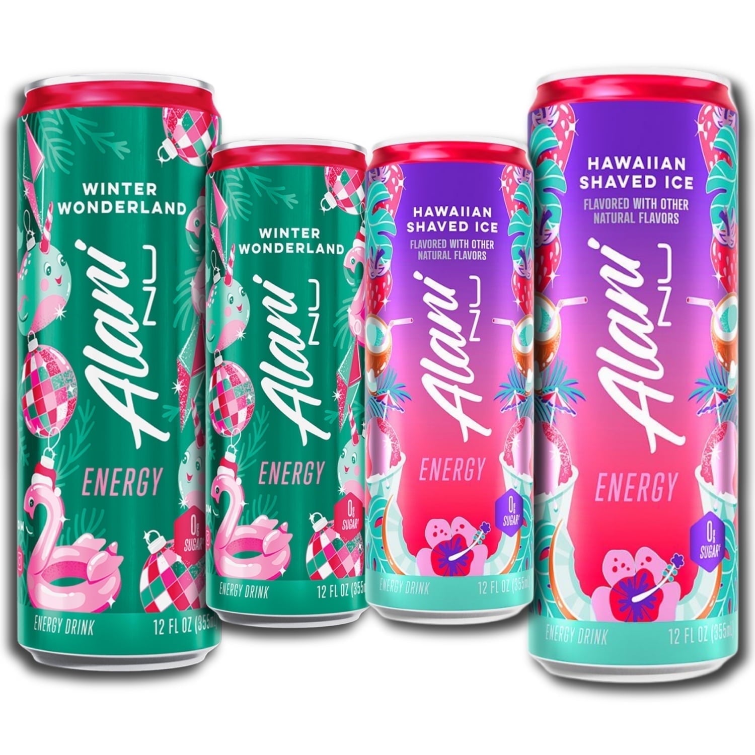 Energy Drink, Hawaiian Shaved Ice And Winter Wonderland, Variety Pack, 12 fl oz (12 Pack)