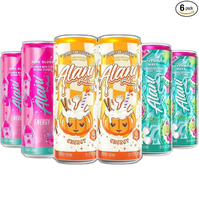 New Energy Drinks Pumkin Cream, Watermelon Wave, Pink Slush - Limited Edition Flavors - Variety Pack, Sugar-Free, Low-Calorie, 200mg Caffeine, Energy Boost Drink 12 fl oz (Pack of 6)
