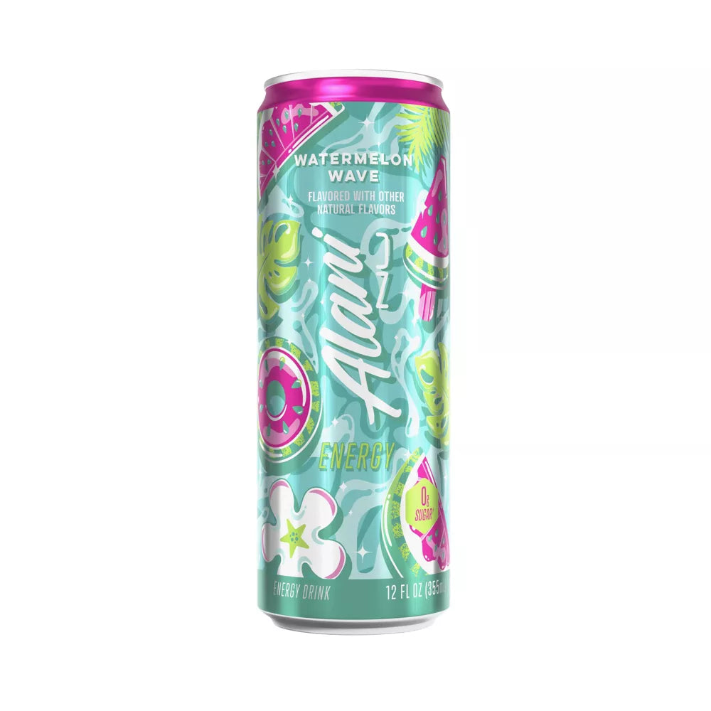Watermelon Wave Energy Drink, 12 fl oz Cans, Pack of 6