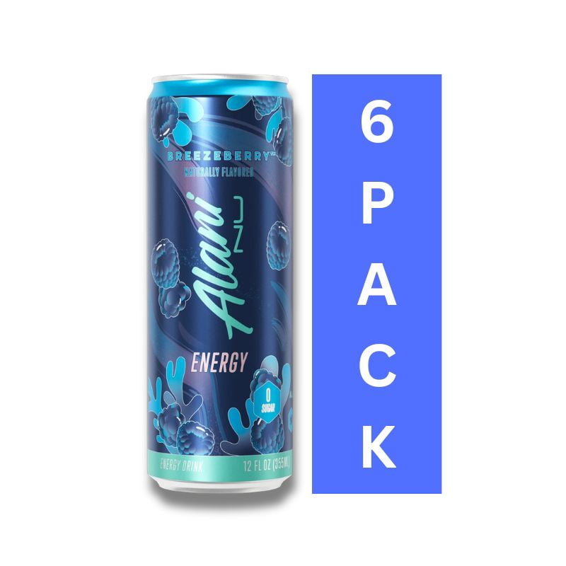 Sugar Free Energy Drink, Breezeberry, 12 fl oz, 6 Pack, Cans, 200mg Caffeine