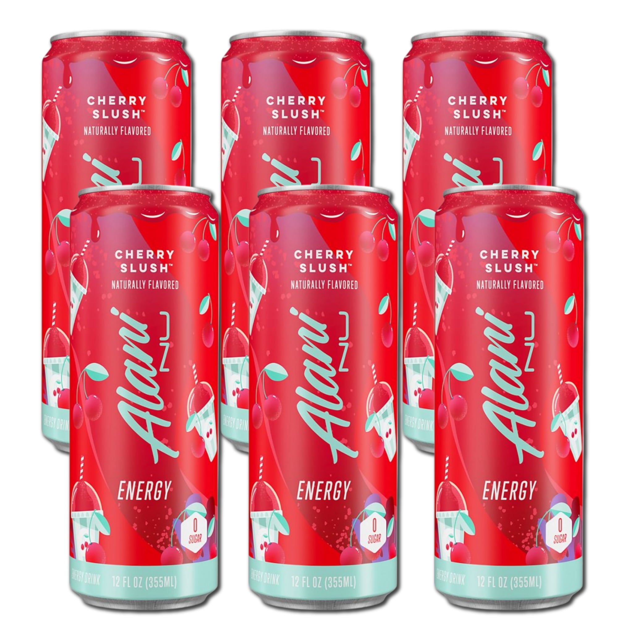 New Energy Drink, Cherry Slush Flavor, Sugar-Free, 12 fl oz Low-Calorie Energy Boost (Pack of 6)