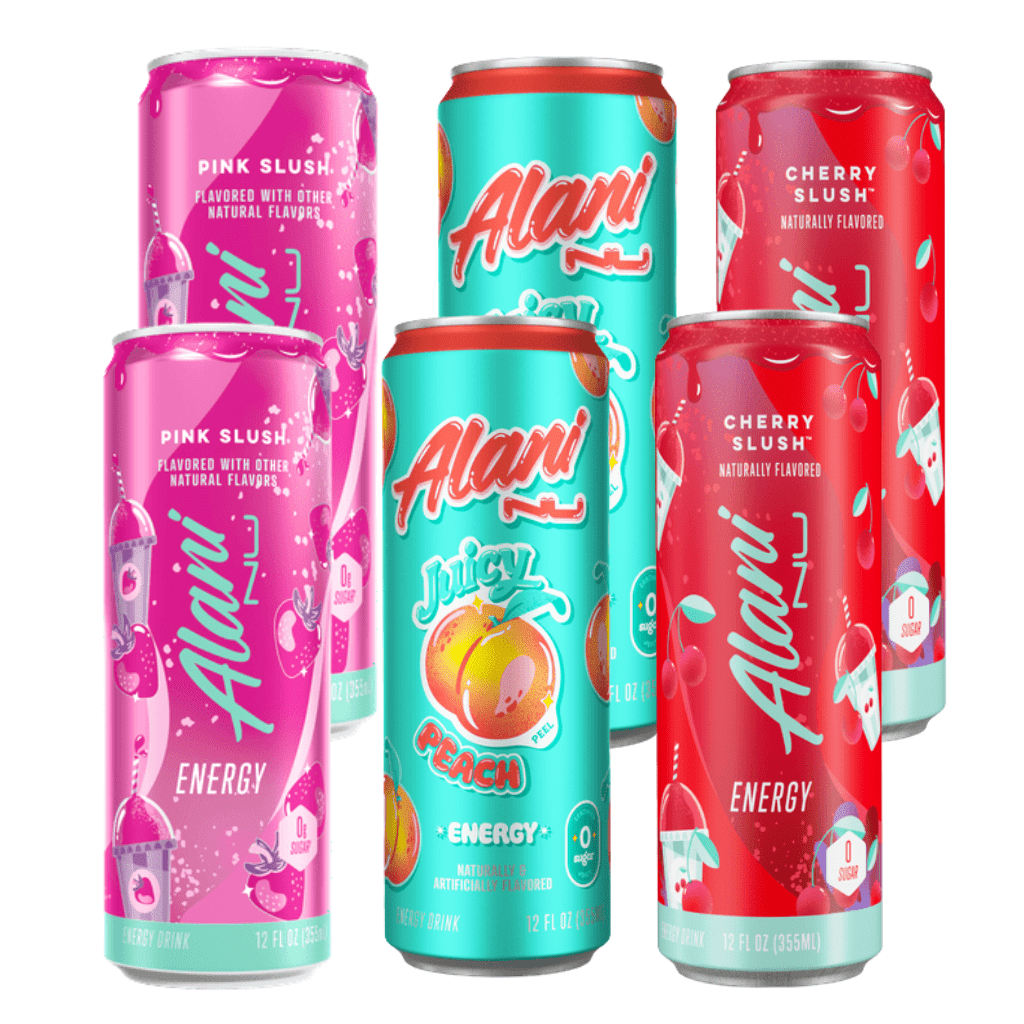 Energy Drink Variety Pack, Juicy Peach, Pink Slush, & Cherry Slush 12 fl oz Cans, 6 Count