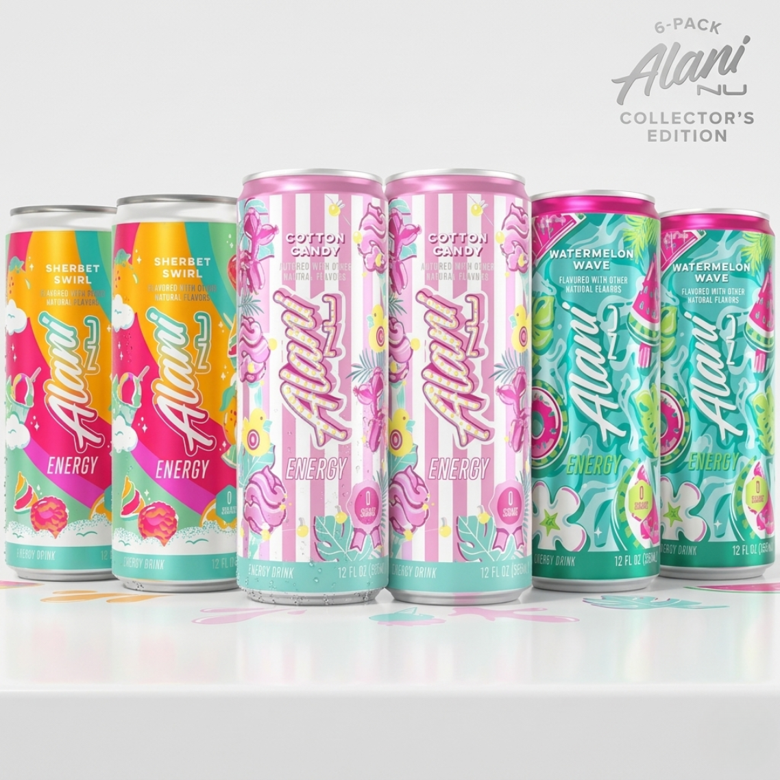 Energy Drink Variety Pack – Cotton Candy, Sherbet Swirl & Watermelon Wave, Sugar-Free, Low Calorie, 200mg Caffeine, Performance Energy Beverage, 12 fl oz Cans (6 Pack)