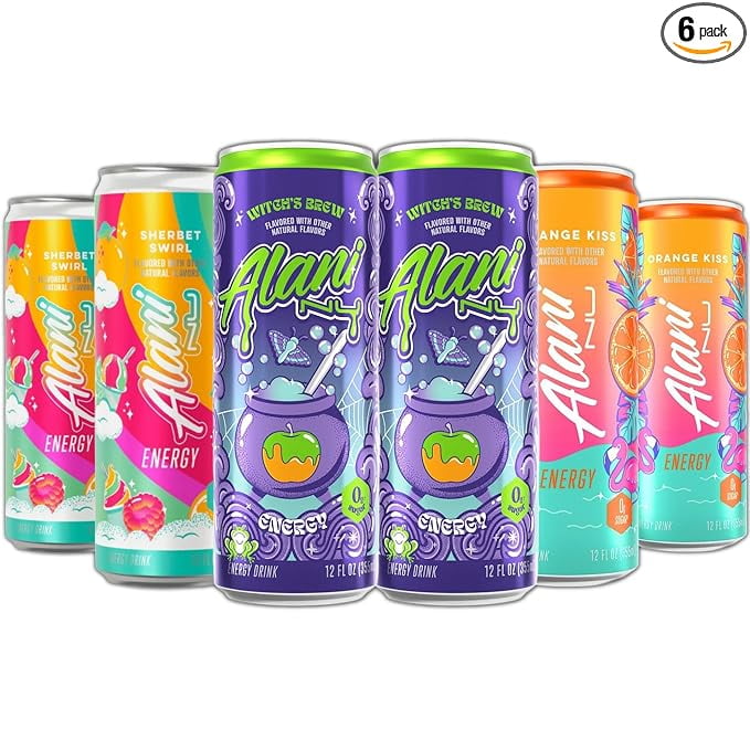 New Energy Drinks Witches Brew, Sherbet Swirl, Orange Kiss Variety Pack Sugar-Free, Low-Calorie, 200mg Caffeine, Energy Boost Drink 12 fl oz (Pack of 6)