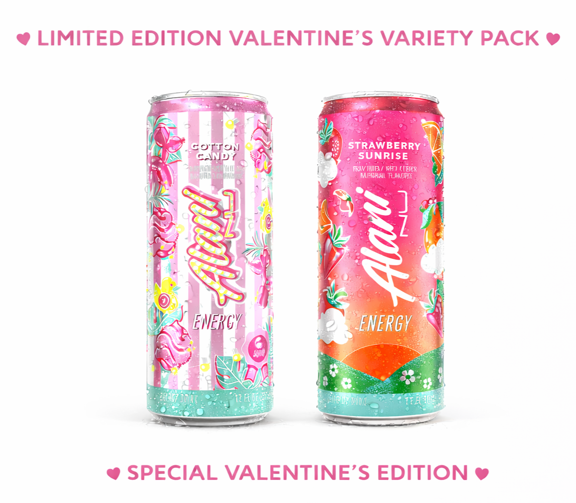 Valentine’s Special Energy Drink Variety Pack, Cotton Candy & Strawberry Sunrise, Zero Sugar, 2 Cans (12 fl oz Each), Limited Edition
