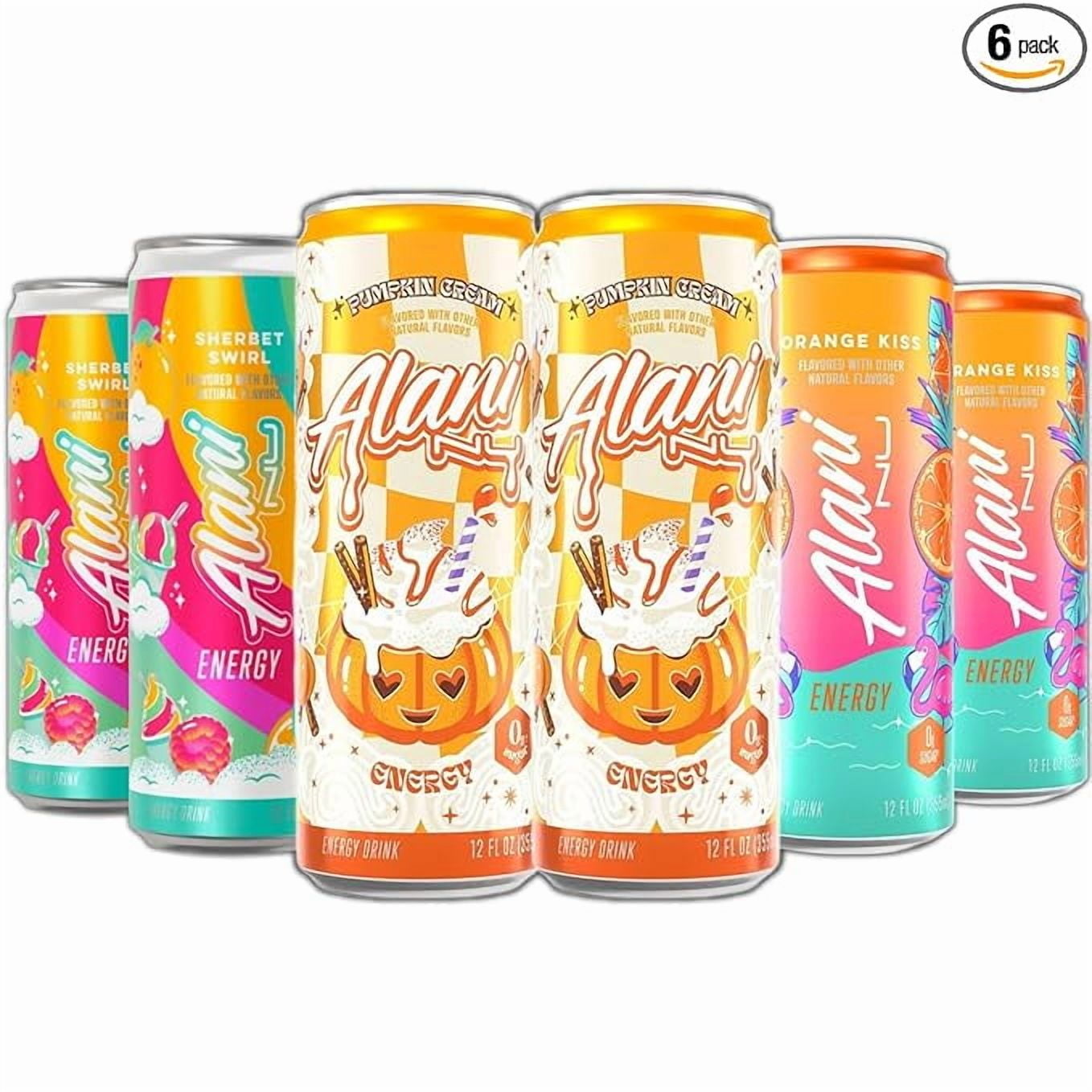 New Energy Drinks Pumkin Cream, Sherbet Swirl, Orange Kiss Variety Pack, Sugar-Free, Low-Calorie, 200mg Caffeine, Energy Boost Drink 12 fl oz (Pack of 6) Repackaged