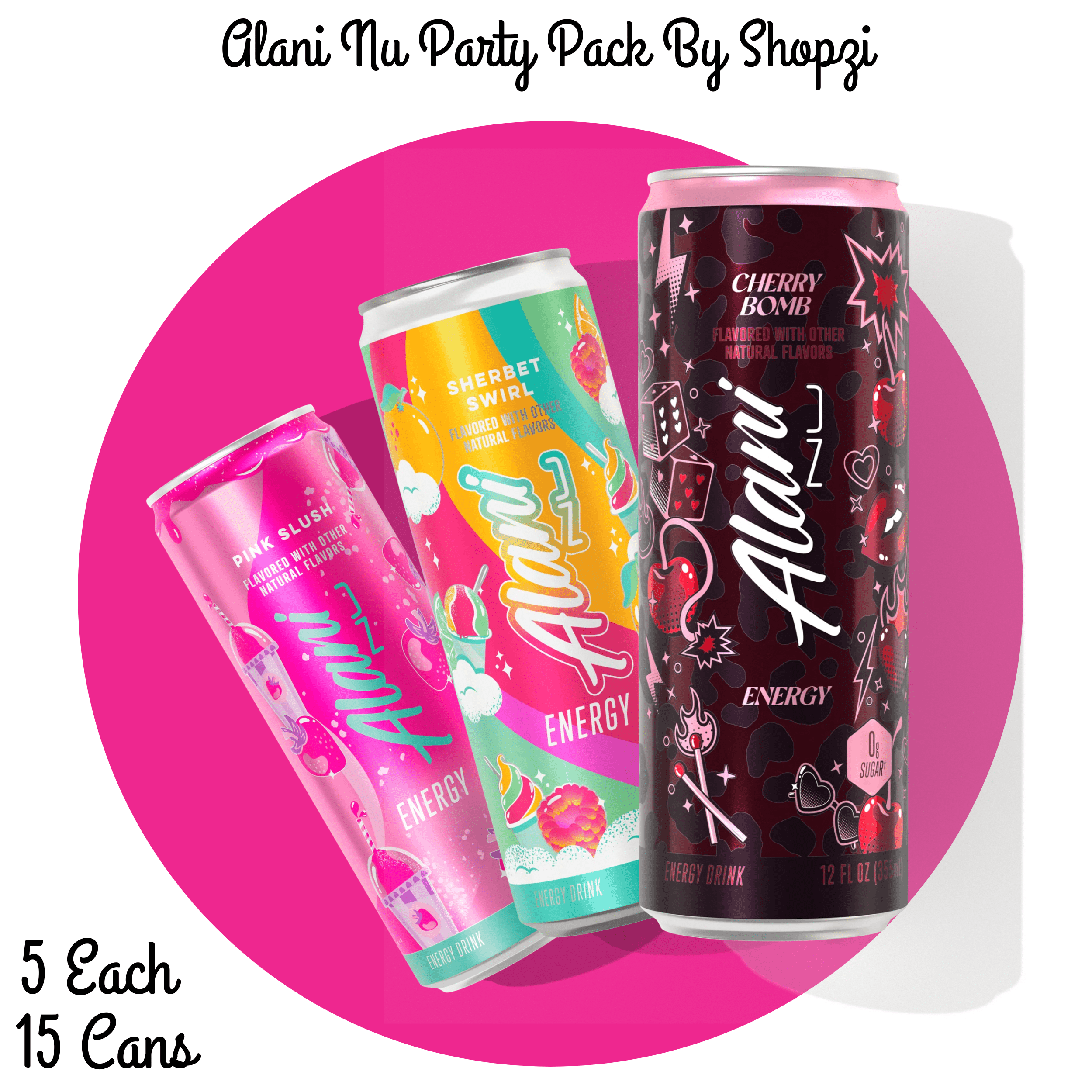 Energy Drink – Cherry Bomm, Sherbet Swirl & Pink Slush (15 Cans, 12 fl oz)