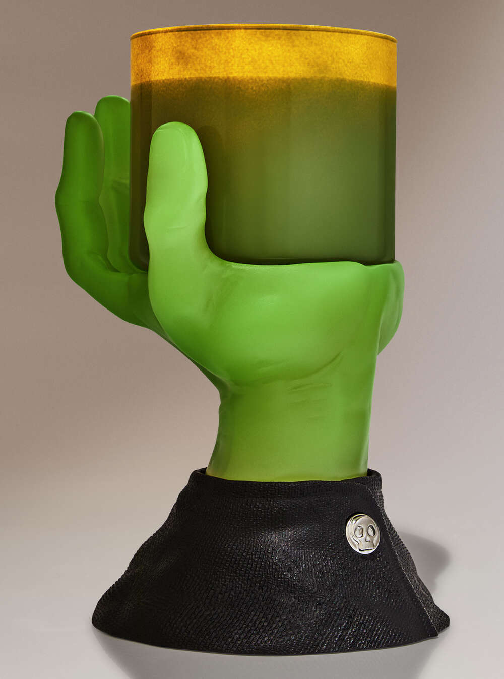 Glow-in-the-Dark Franken Hand Pedestal 3-Wick Candle Holder