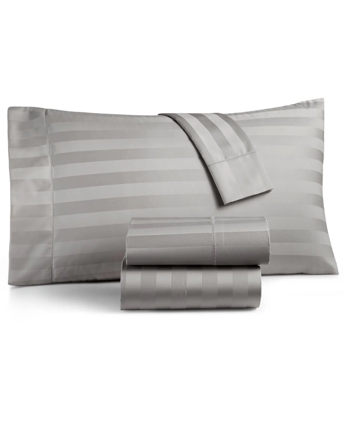 Charter Club Damask 1.5" Stripe 100% Supima Cotton 550 Thread Count 4 Pc. Sheet Set, Full, Created for Macy's - Smoke (Grey)