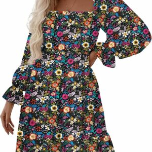 Black Floral Print Mini Dress TH4