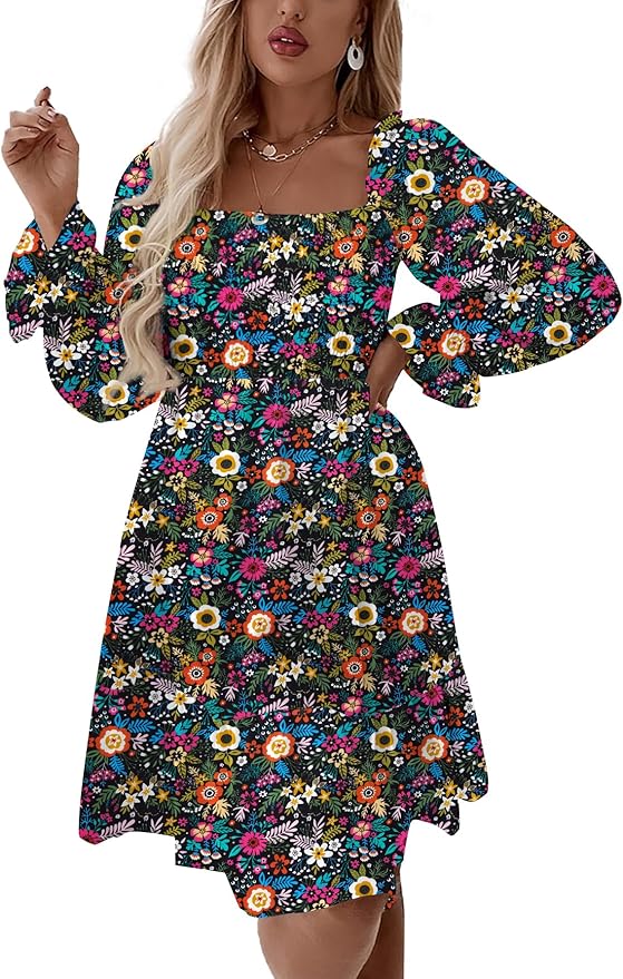 Black Floral Print Mini Dress TH4 - Image 2
