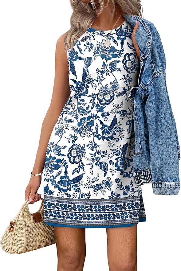 Blue Boho Print Mini Dress TH8